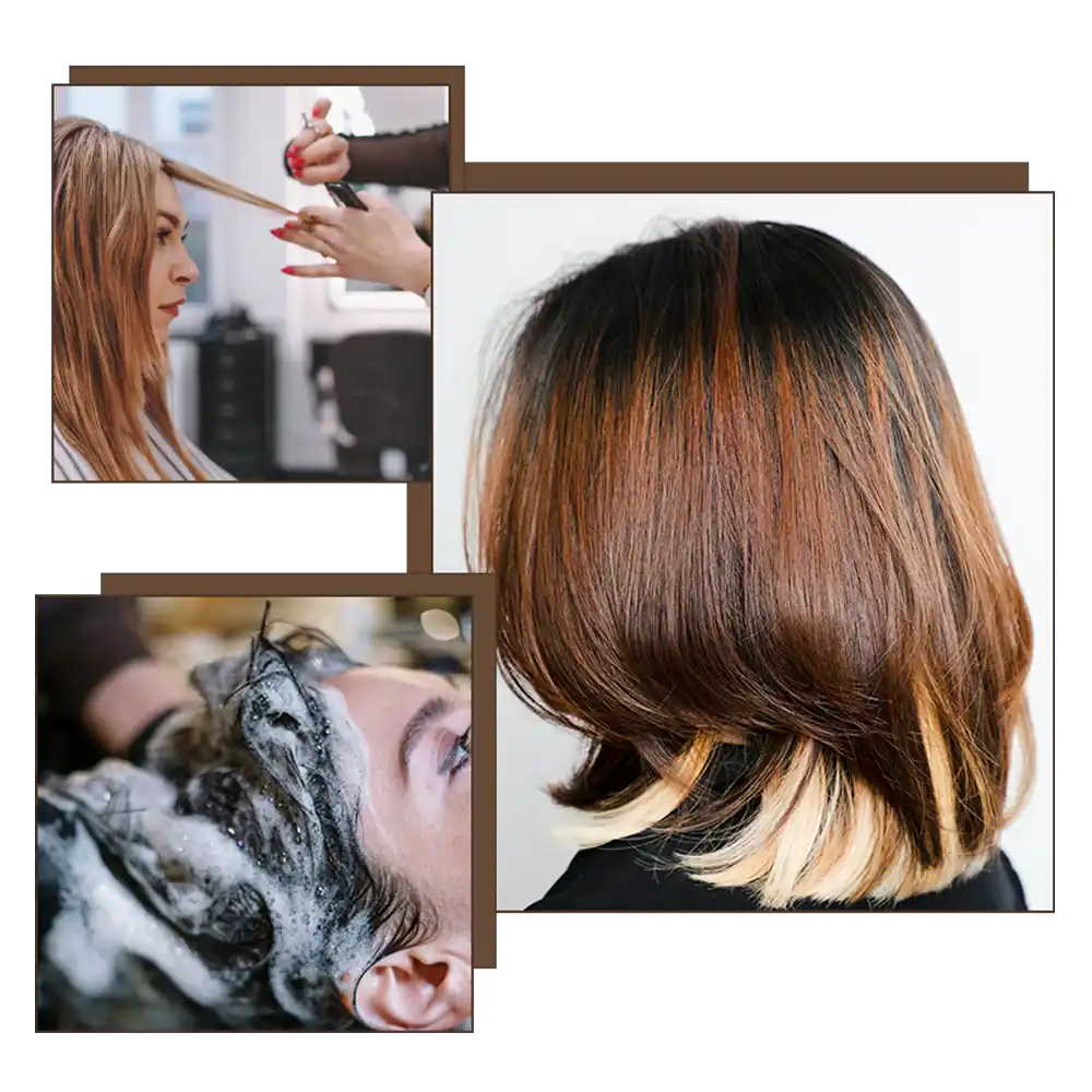 picture collage of women getting haircuts